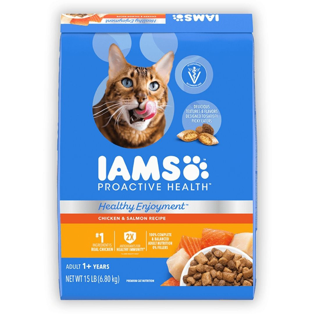 IAMS ProActive Health Healthy Enjoyment Dry Cat Food Chicken Salmon, 1ea/15 lb