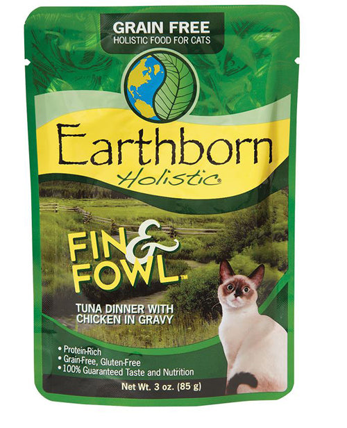 Earthborn Cat Grain-Free Fin and Fowl Tuna Dinner with Chicken in Gravy Pouch 3oz, (Case of 24)