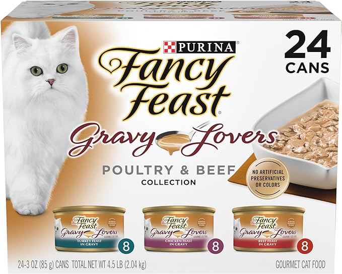 Purina Fancy Feast Gravy Lovers Poultry and Beef Gourmet Wet Cat Food Variety Pack - (Pack of 24) 3 oz. Cans