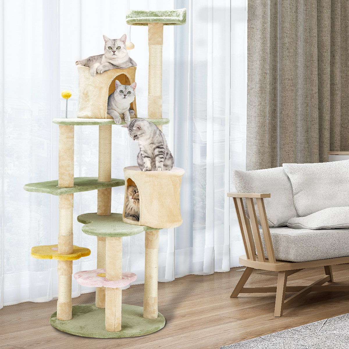 EROMMY Flower Cat Tree Tower, Heavy Duty Anti-Scratch Cats Furniture, Multi-Level Cat Condo Activity Center