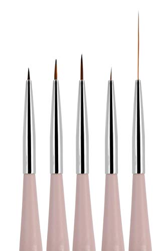 Beaute Galleria 5 Pieces Nail Art Brush Set with Liners (4mm, 7mm, 9mm) Striping Brushes (5mm, 25mm), for Thin Fine Line Drawing, Detail Painting, Striping, Blending, One Stroke
