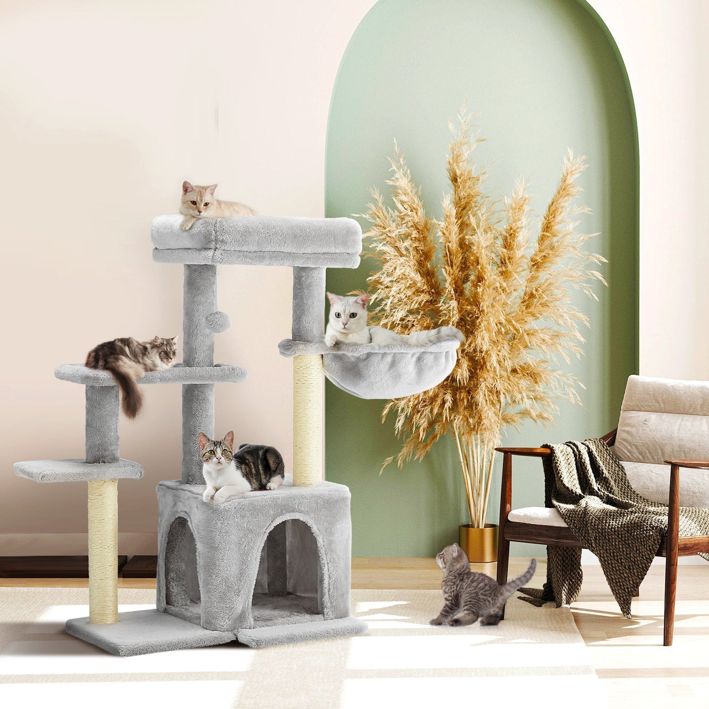 EROMMY 33" Multi-Level Cat Tree Cat Tower for Indoor Cats, Cat Condo with Scratching Post, Light Grey