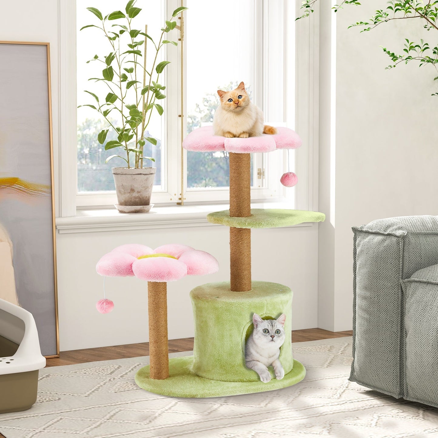 EROMMY Flower Cat Tree, 38" Cat Tower with Scratching Post, Cute Cat Condo House with Dangling Ball