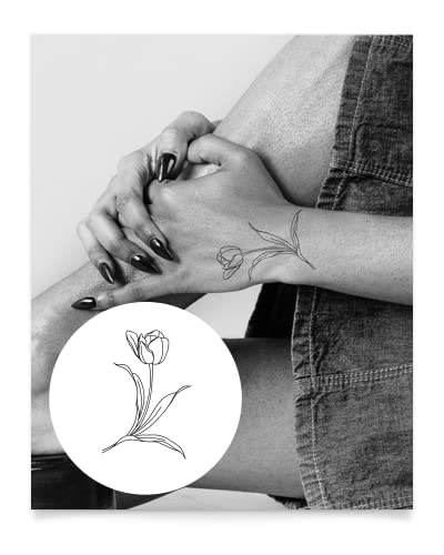Inkbox Temporary Tattoos, Semi-Permanent Tattoo, One Premium Easy Long Lasting, Water-Resistant Temp Tattoo with For Now Ink - Lasts 1-2 Weeks, Simple Tulip, 4 x 4 in