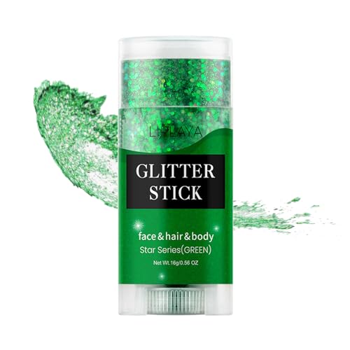 Mysense Green Body Glitter Stick, St Patricks Day Face Glitter Makeup Rave Accessories, Mermaid Sequins Hair Glitter Gel for Kids Women, Music Festival Sparkling Glitter Face Paint, 0.56oz