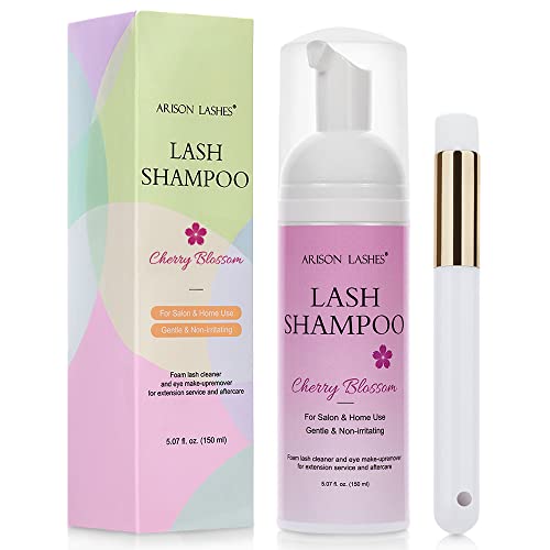 Lash Shampoo for Lash Extensions 150ml Eyelash Extension Cleanser Lash Extension Shampoo with Brush Arison Safety Gentle Eyelid Foaming Cleanser Makeup Remover, Deep Cleansing & Nourishing