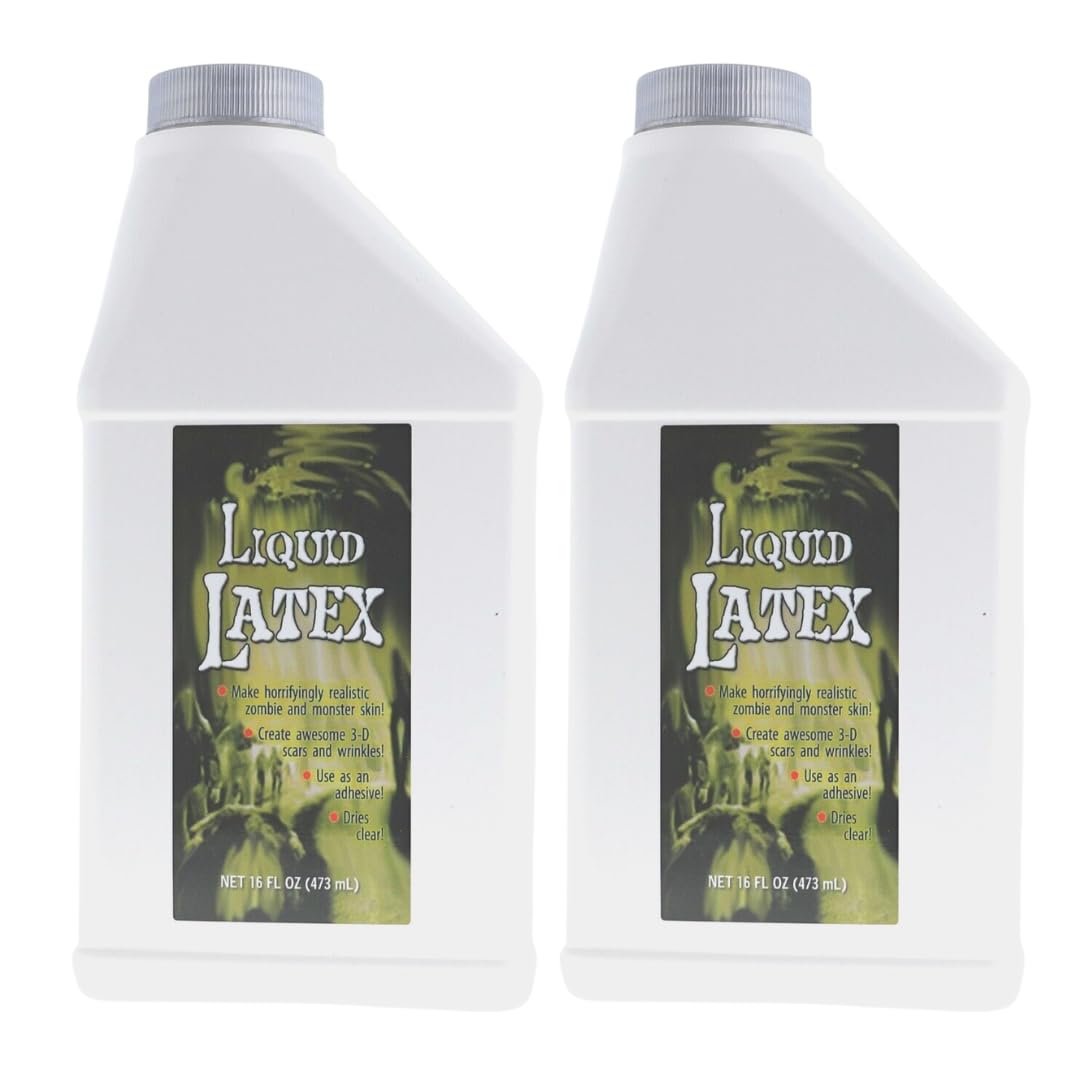 Liquid Latex for Special Effects (2 Pack Set) 16 Oz EACH! Skin-Safe, Dries Clear, Easy Application, for Halloween, Cosplay, Zombie SFX and Movie Makeup