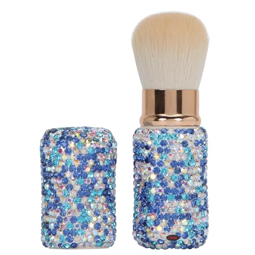 Fawziya Retractable Makeup Brush Bling 4 Inches Rhinestone Makeup Brushes For Women-AB Blue