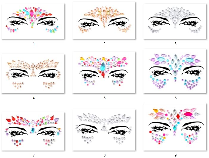 9 PCS Face Gems Adhesive Glitter Jewel Tattoo Sticker Festival Gems Rave Party Body Make Up Z9ZAK (9 PCS Z9ZAKMIXA)