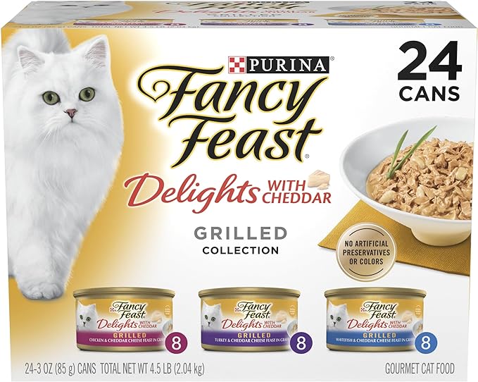 Purina Fancy Feast Delights with Cheddar Grilled Chicken, Turkey or Whitefish and Cheddar Cheese Feast