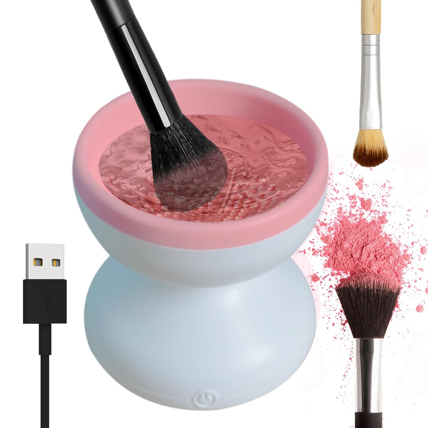 Electric Makeup Brush Cleaner,Portable Automatic Spinner USB Makeup Brush Cleaner Machine for All Size Makeup Brushes,Best Gift for Women. (White Pink)