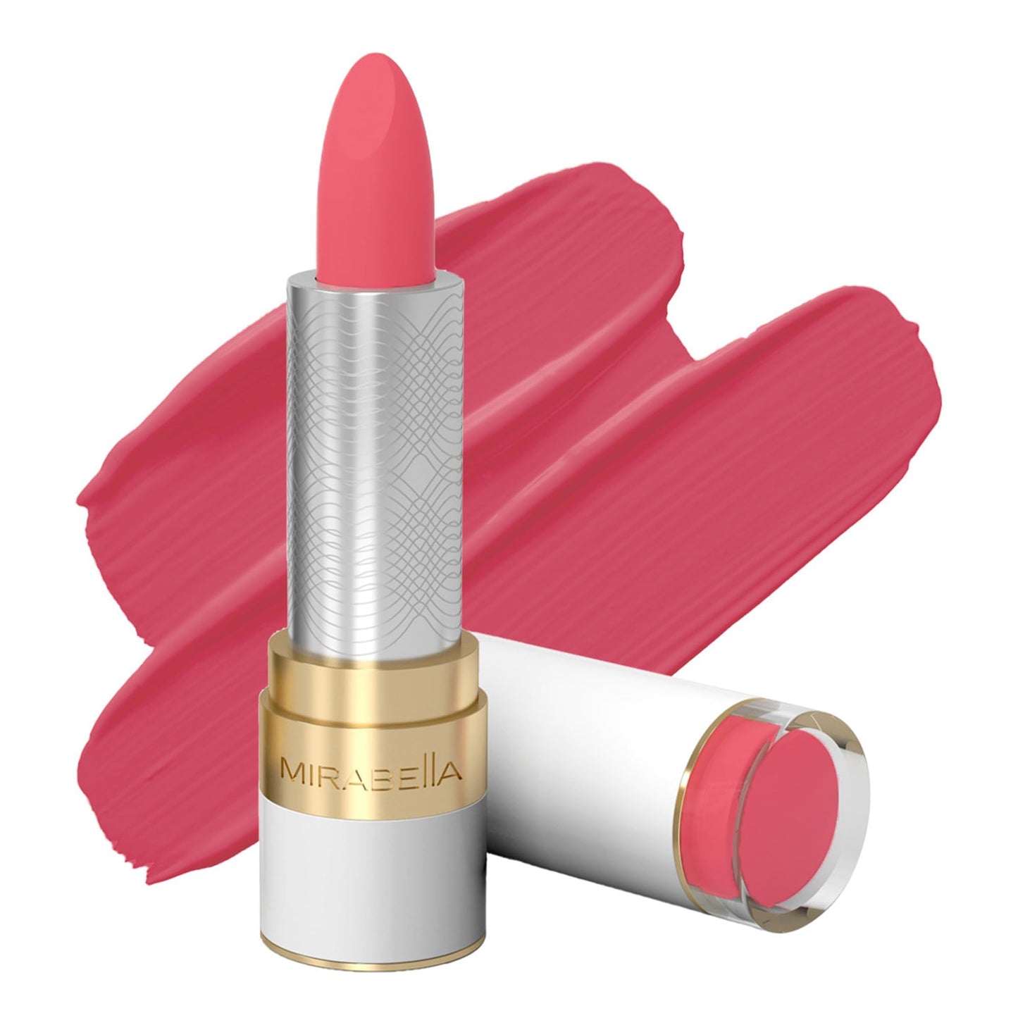Mirabella Sealed with a Kiss Full Coverage Moisturizing Lipstick, Richly Pigmented, Ultra Creamy, Hydrating and Mineral-Based Lip Color with Antioxidant Vitamin E in Matte & Shine Shades, Coral Crush
