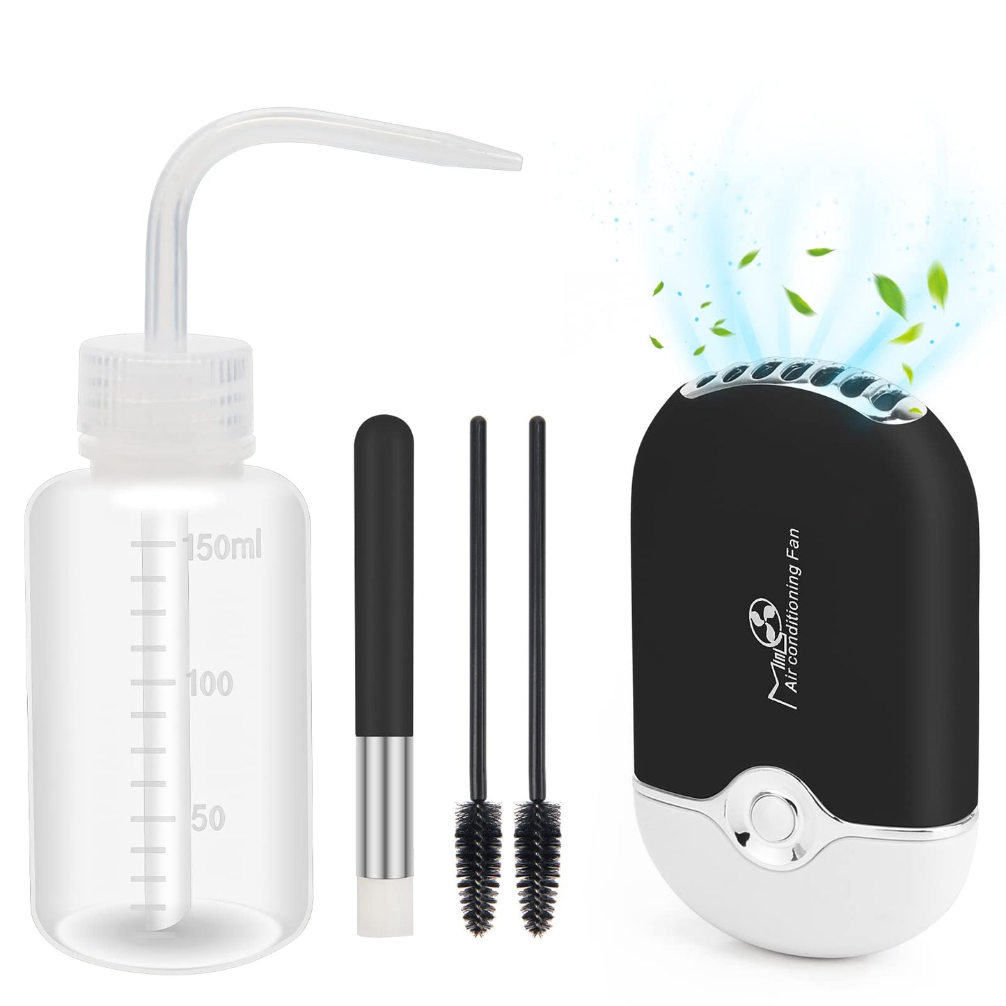 5PCS Lash Fan Kit - Coldairsoap USB Mini Portable Lash Dryer, Squeeze Bottle and Lash Shampoo Brushes for Home and Salon Supplies lash Extension Care kit
