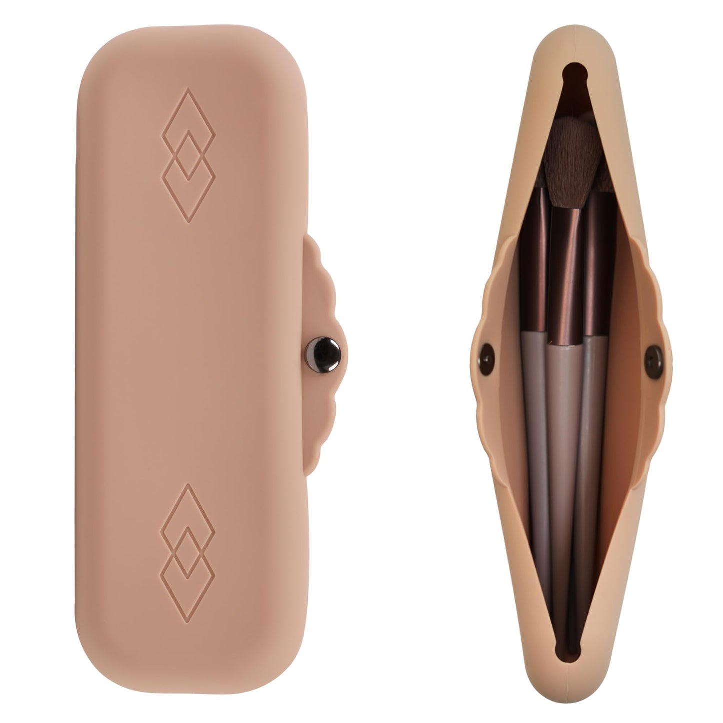 Silicone Makeup Brush Holder for Travel: Cosmetic Bags Case with Magnetic-Metal-Buttons, Makeup Pouch Case for Makeup Tools Storage
