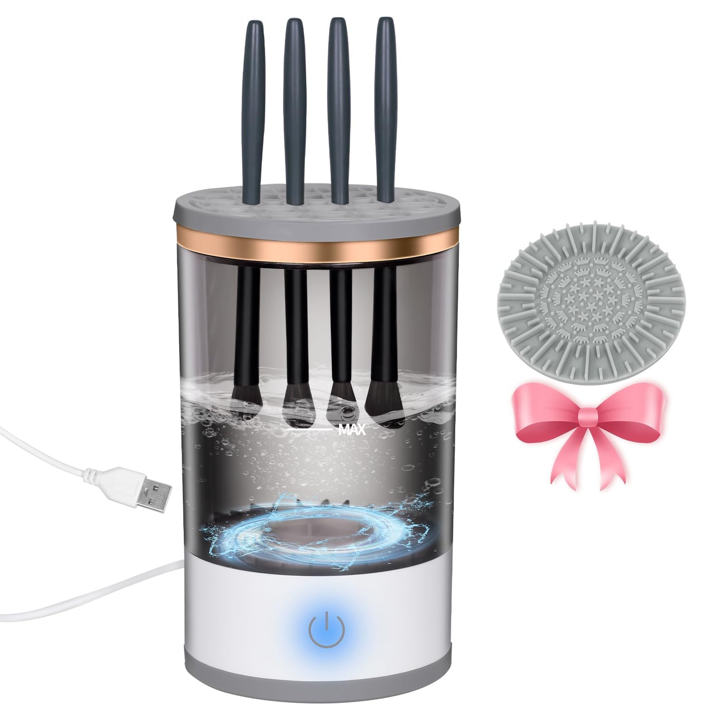 【2024 UPGRADED】Electric Makeup Brush Cleaner Machine, Automatic Cosmetic Brush Cleaner with Brush Clean Mat for All Size Makeup Brushes, Gift for Mom/Girlfriend