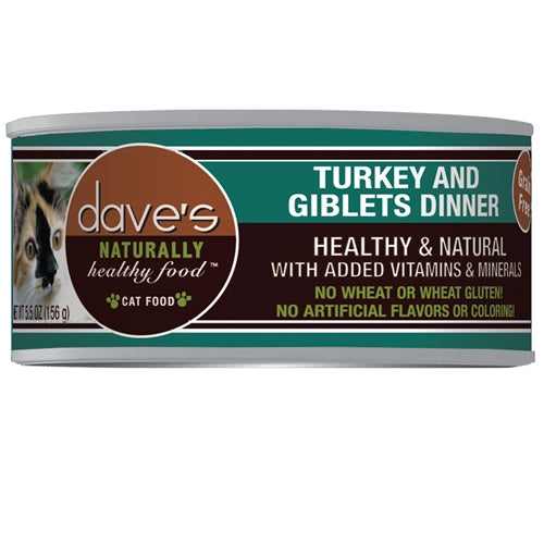 Daves Naturally Healthy Cat Food; Turkey and Giblets Dinner 5.5oz. (Case Of 24)