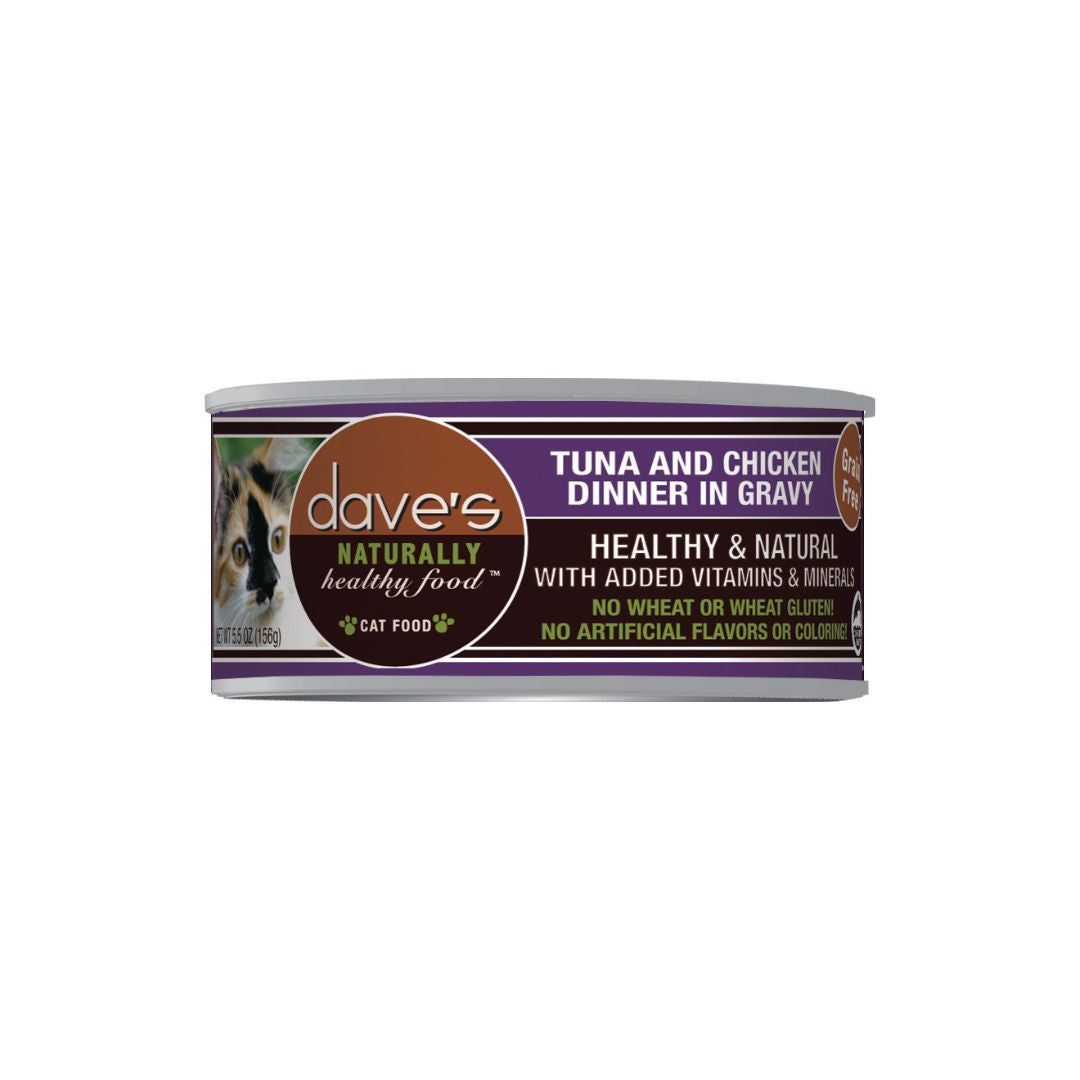 Daves Naturally Healthy Cat Food Tuna and Chicken Dinner In Gravy 5.5Oz (Case Of 24)