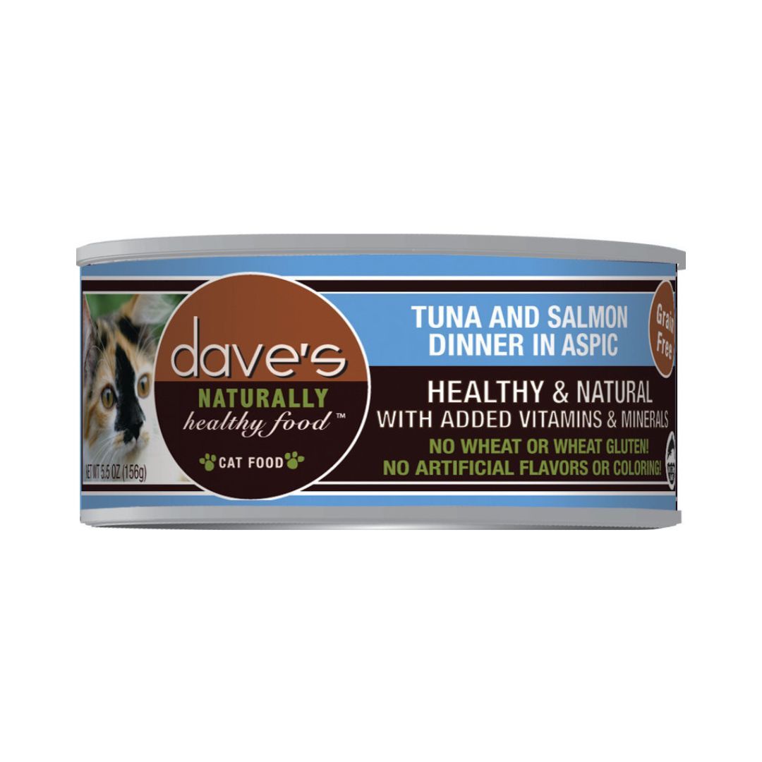 Daves Naturally Healthy Cat Food Tuna and Salmon Dinner In Aspic 5.5Oz (Case Of 24)