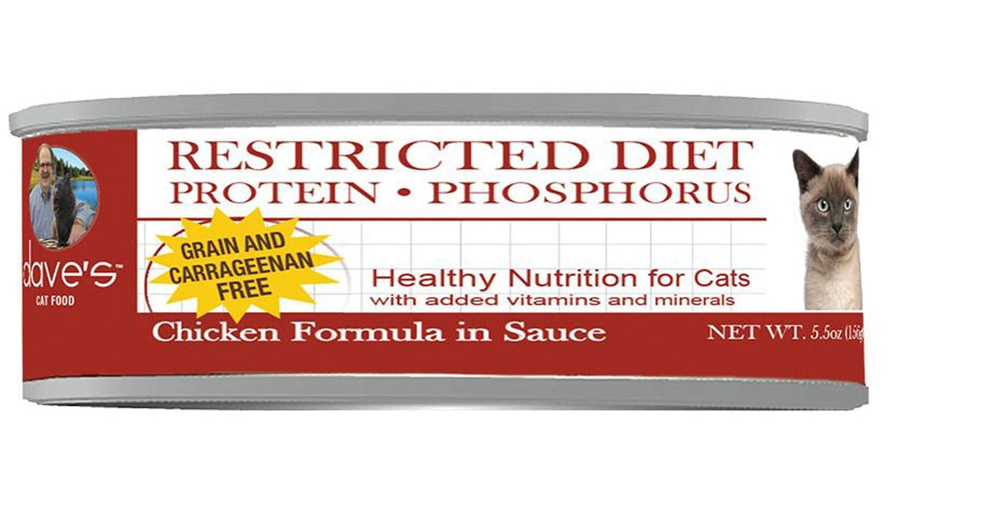 Daves Pet Cat Restricted Diet Phosphorus Chicken and Chicken Recipe Pâté in Juice 5.5oz. (Case of 24)