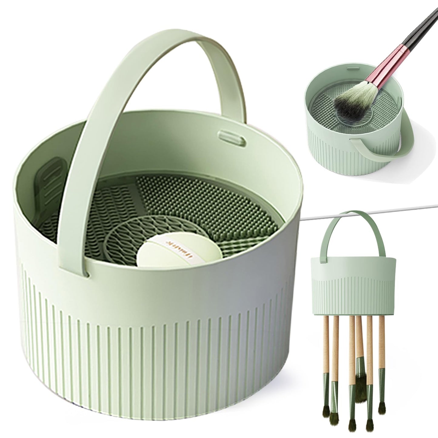 Makeup Brush Cleaner Bowl, 3 in 1 Silicone Makeup Brush Cleaning Bowl with Brush Drying Rack Makeup Brush Cleaning Tool Organizer for Makeup Brushes, Sponges, Powder Puffs for Storage & Air Dry