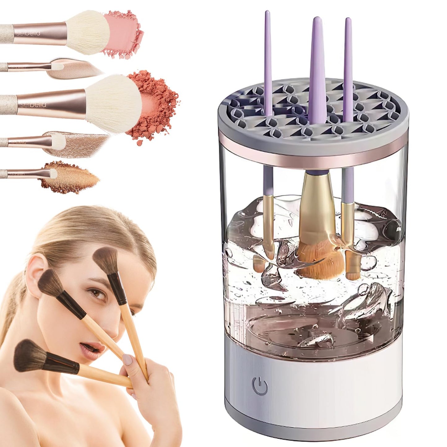 Cosmetic Brush Cleaner, Brushly Pro Makeup Brush Cleaner, Electric Makeup Brush Cleaner, Automatic Spinning Makeup Brush Cleaner For For All Size Makeup Brus (1Set, USB cable with socket)