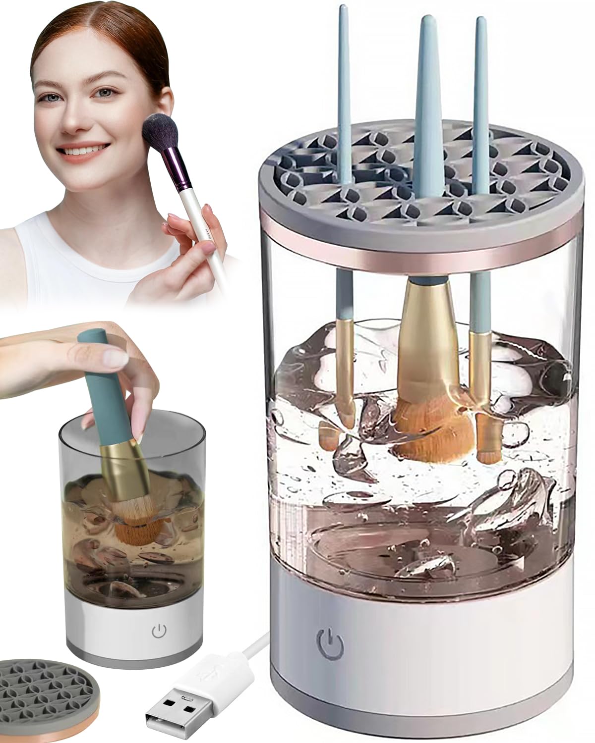 Electric Makeup Brush Cleaner Machine, Cosmetic Brush Cleaner, Automatic Spinning Makeup Brush Tools, Super-Fast Electric Brush Cleaner Machine, Fits kind of Sizes Makeup Brushes (1PCS)