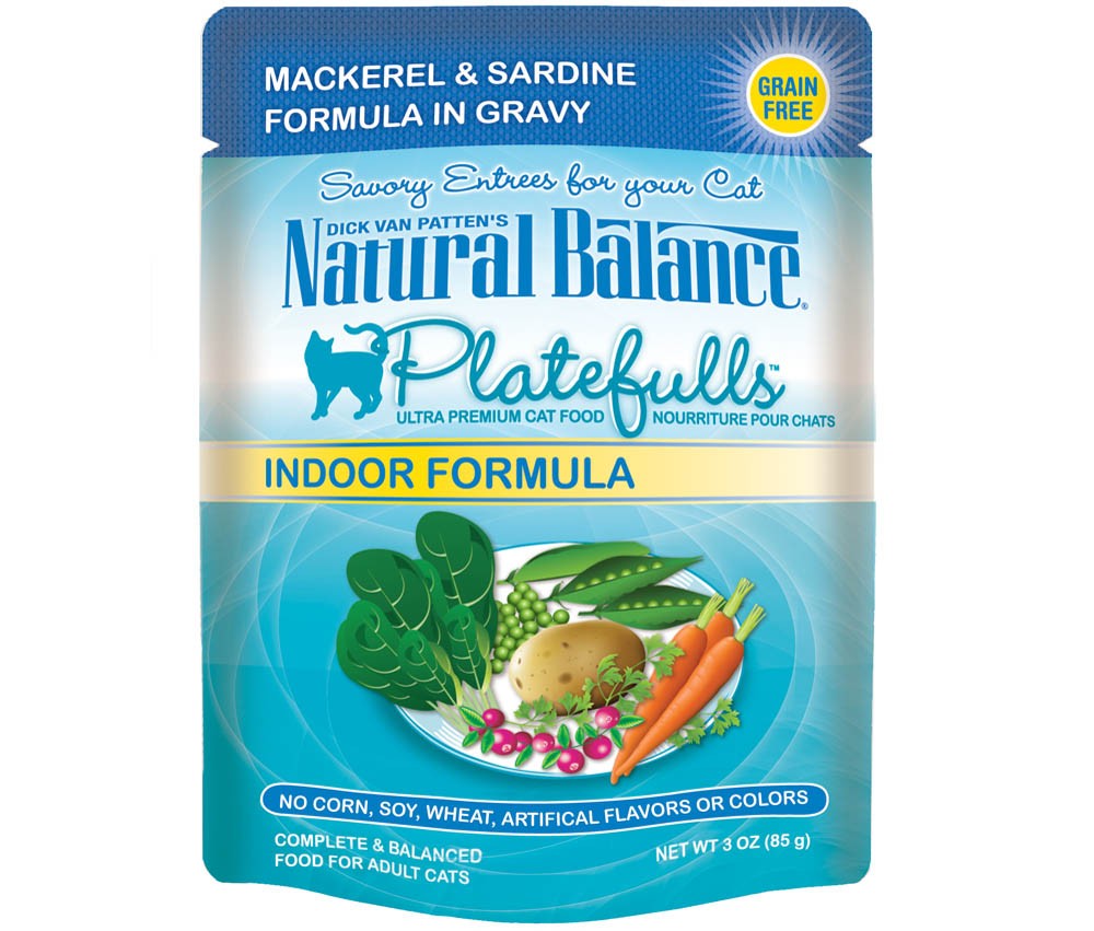 Natural Balance Pet Foods Platefulls Indoor Mackerel and Sardine Formula in Gravy Cat Wet Food 3 oz 24 Pack