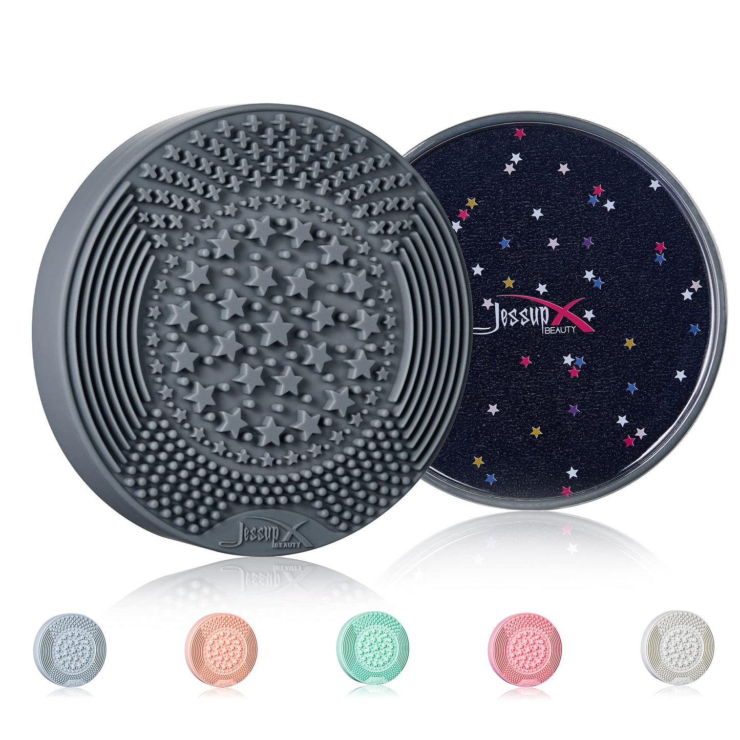 Jessup Makeup Brush Cleaning Mat with Color Removal Sponge, 2 in 1 Silicone Makeup Brush Cleaner