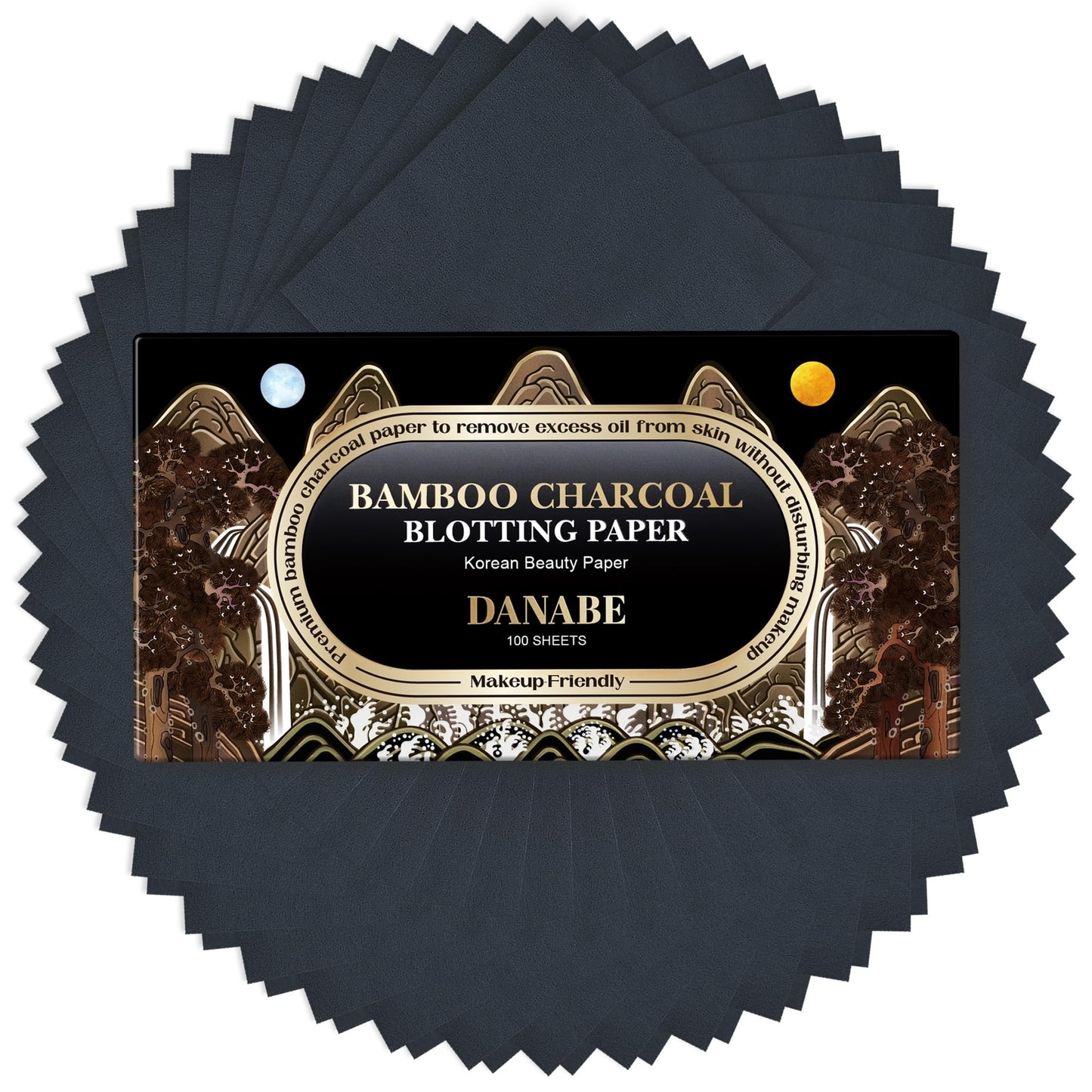 DANABE Bamboo Charcoal Face Oil Blotting Sheets | Bamboo Charcoal Blotting Paper | Korean Skincare Oil Absorbing Sheets for Face | Makeup Friendly Oil Blotting Papers (4x3.6 in. 100 Large Sheets)