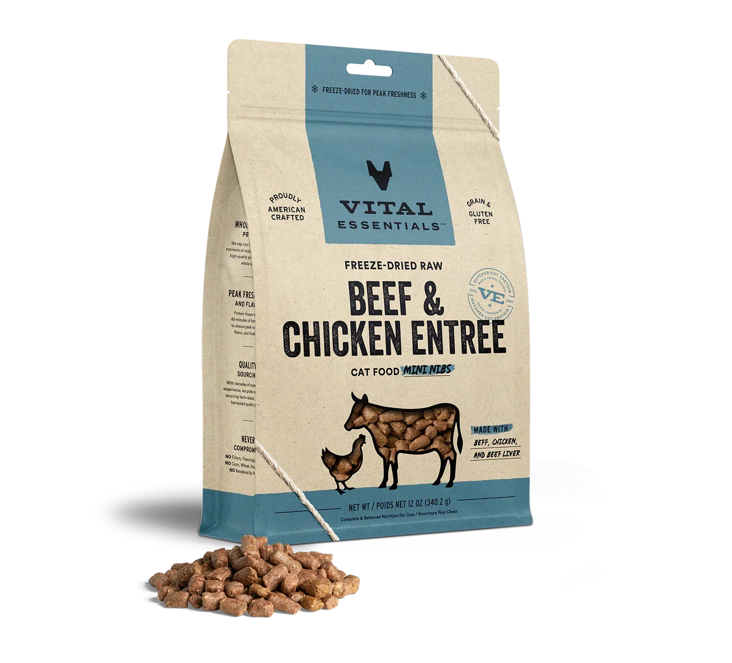 Vital Essentials Cat Freeze Dried Mini Nibs Beef Chicken 12oz,