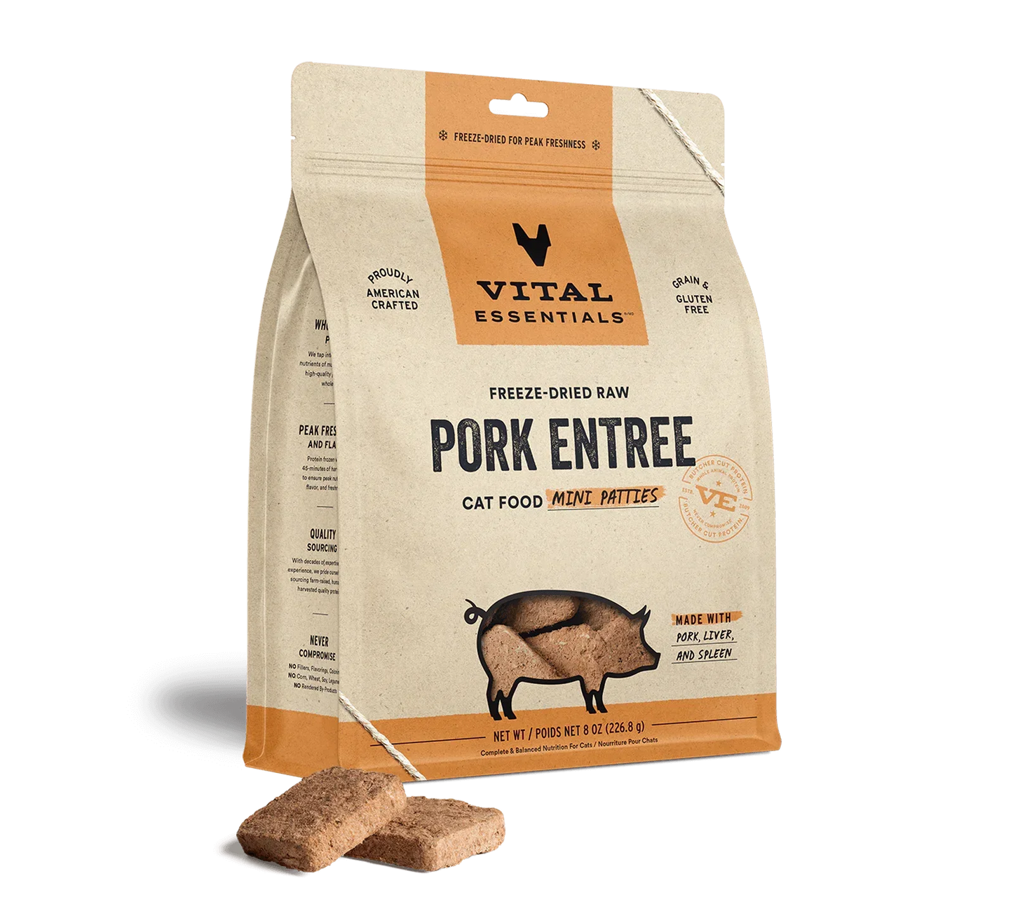Vital Essentials Cat Freeze Dried Mini Patties Pork 8oz,