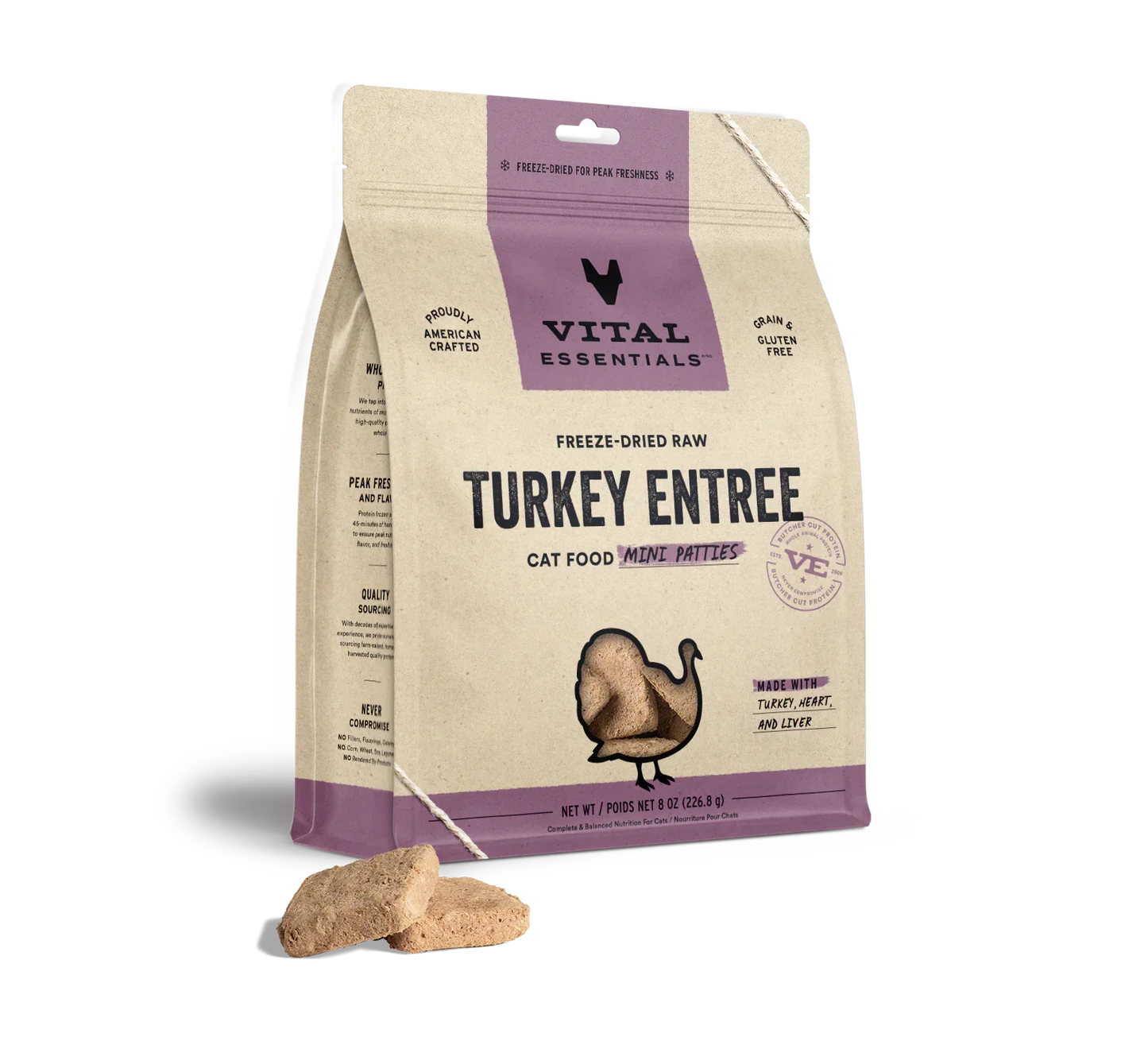 Vital Essentials Cat Freeze Dried Mini Patties Turkey 8oz,