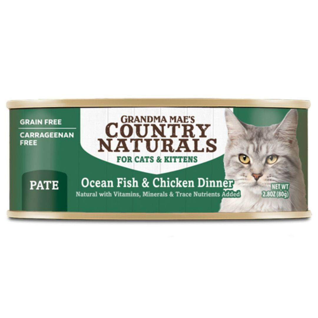 Grandma Mae's Country Naturals Pate Dinner Canned Cat Food Ocean Fish Chicken, 2.8 oz