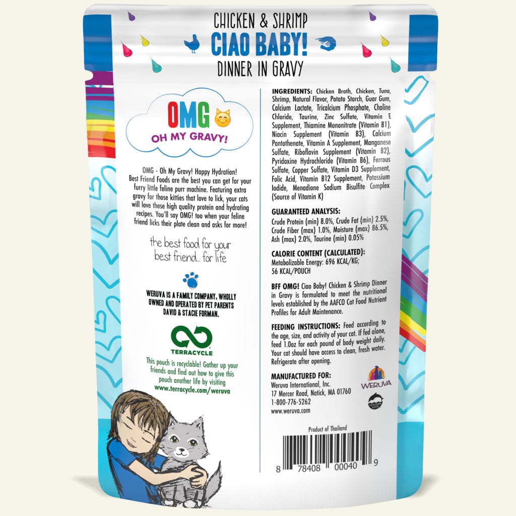 BFF Cat Ciao Baby! Omg Chicken and Shrimp Dinner in Gravy 2.8oz. Pouch (Case Of 12)