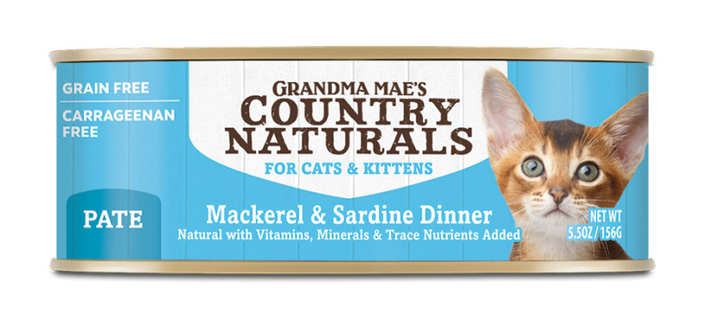 Grandma Maes Country Naturals Grain Free Mackerel and Sardine Dinner Cat Wet Food 5.5 oz 24 Pack