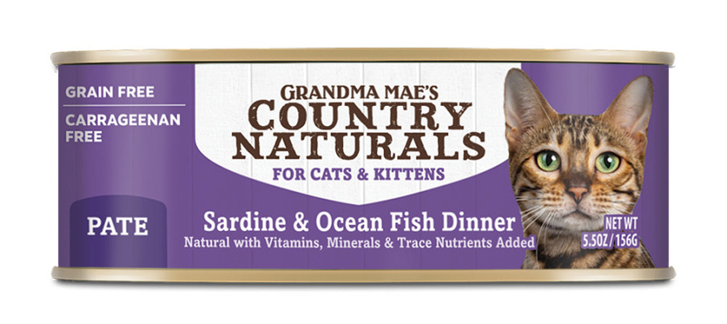 Grandma Maes Country Naturals Grain Free Sardine and Ocean Fish Dinner Cat Wet Food 5.5 oz 24 Pack
