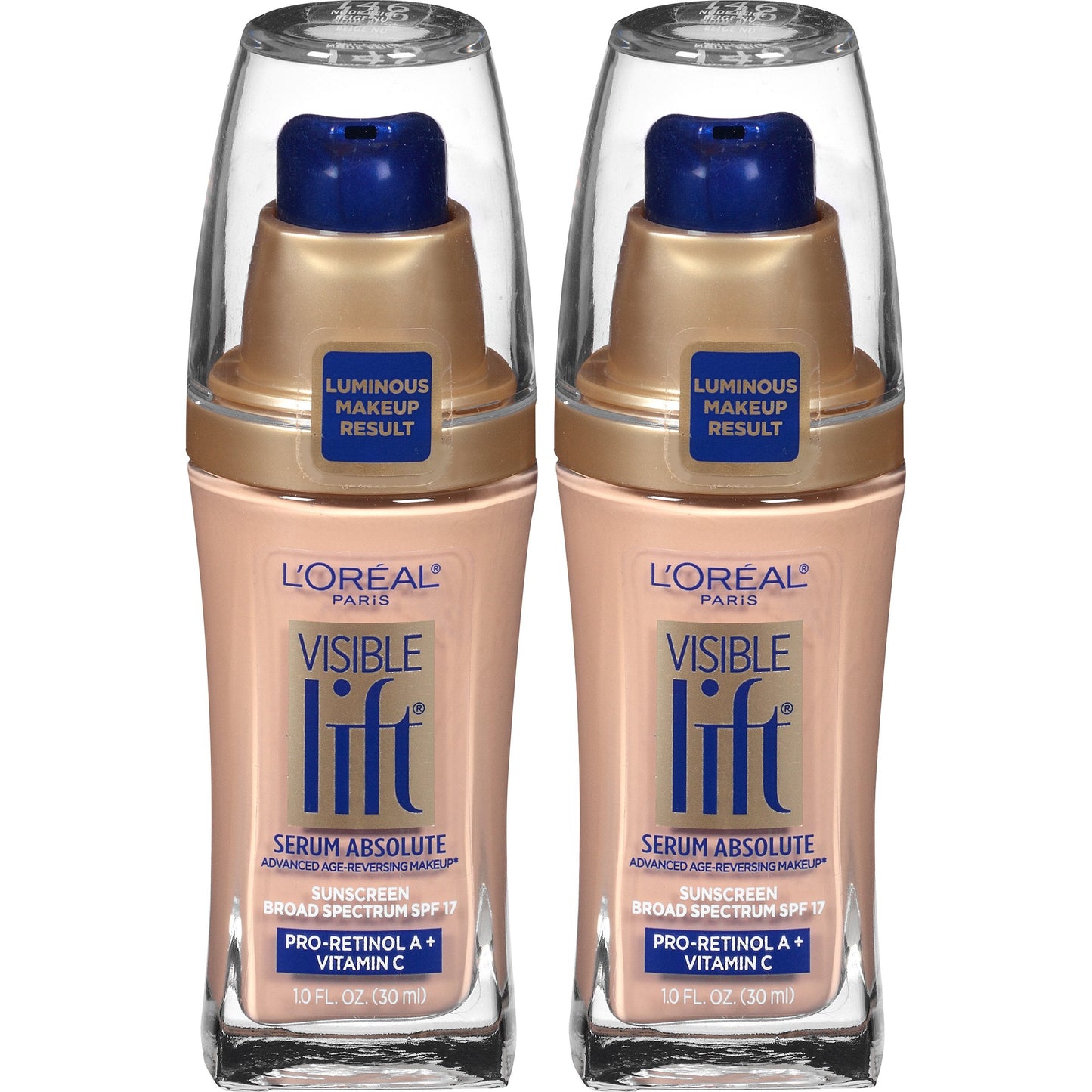 L'Oreal Paris Cosmetics Visible Lift Serum Absolute Foundation, Nude Beige, 1 Fl Oz (2 Count)