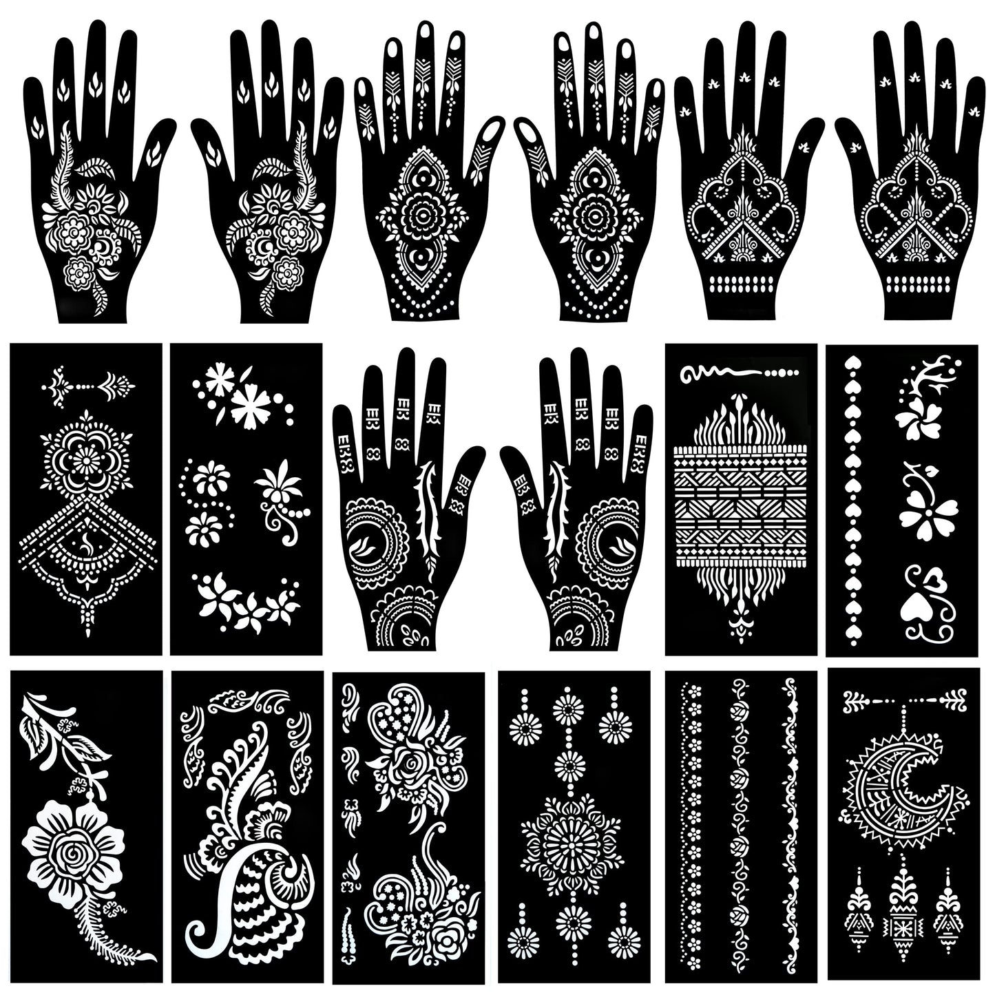 PADOUN 18 Sheets Henna Tattoo Stencils Kits, 10-Sheet Henna Stencils for Hand Forearm Glitter Airbrush DIY And 8-Sheet Temporary Tattoo Templates Henna Stencils for Hands Reusable