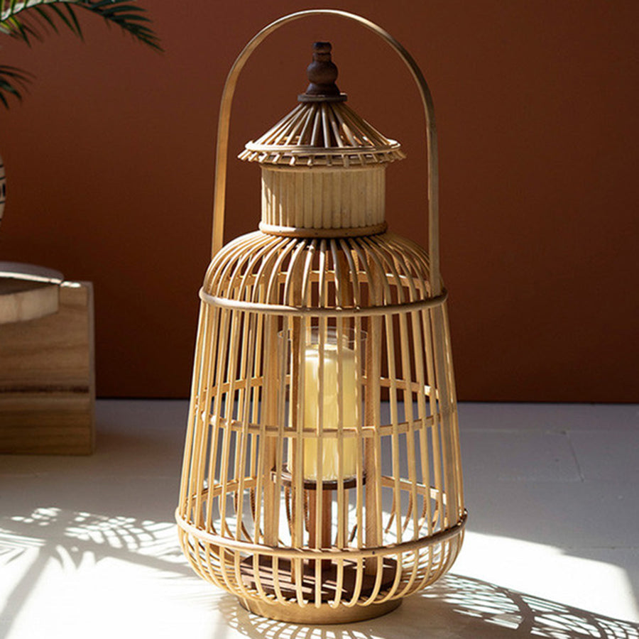 Bamboo Pagoda Lantern with Glass Insert