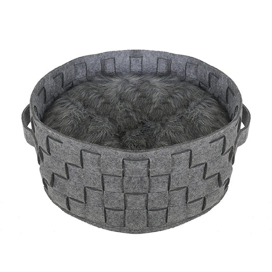 Silver Felt & Fur Plaited Pet Bed