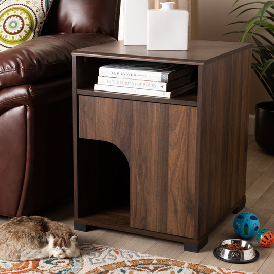 Baxton Studio Nova Modern And Contemporary Walnut Brown Finished 1-Door Cat Litter Box Cover House