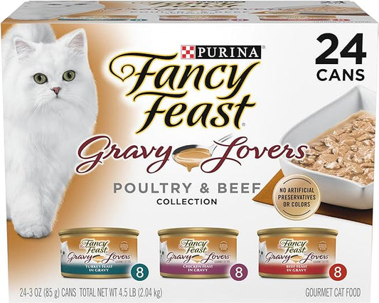 Purina Fancy Feast Gravy Lovers Poultry and Beef Gourmet Wet Cat Food Variety Pack - (Pack of 24) 3 oz. Cans