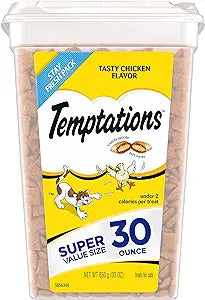 TEMPTATIONS Classic Crunchy and Soft Cat Treats Tasty Chicken Flavor, 30 oz. Tub