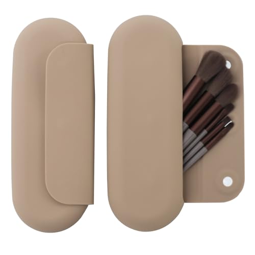 Jurath Silicone Makeup Bag Makeup Brush Holder Travel Cosmetic Bag Makeup Travel Organizer Portable Upgrade with Anti-Fall Out Magnetic Closure (Walnut)