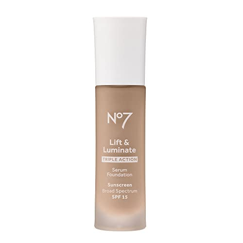 No7 Lift & Luminate Triple Action Serum Foundation - Cool Vanilla - Liquid Makeup with SPF 15 for Dewy, Glowy Base - Radiant Foundation for Mature Skin (30ml)