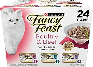 Purina Fancy Feast Grilled Wet Cat Food Poultry and Beef Collection Wet Cat Food Variety Pack - (Pack of 24) 3 oz. Cans