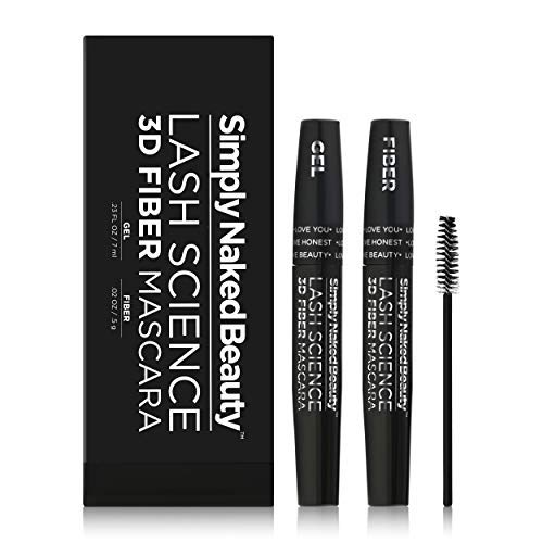 3D Lash Fiber Mascara (2 Tubes) - Lengthening Tubing Mascara for Bold Volume - Gel & Dry Fiber Formula - Non-Toxic & Hypoallergenic by Simply Naked Beauty
