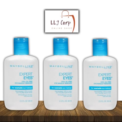 Maybelline Expert Eyes 100% Oil-Free Eye Makeup Remove 2.3 Fl Oz Pack3 Bundle + LLJ Corp Sticker.