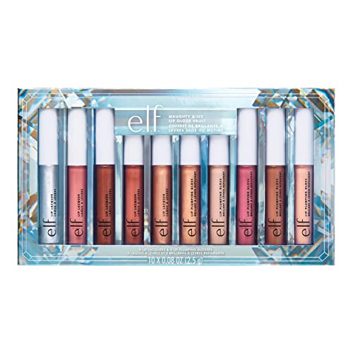 e.l.f. Cosmetics Naughty & Nice Lip Gloss Vault, Lip Glosses For Shiny & Plump Lips, Infused With Vitamin A & E, Vegan & Cruelty-Free, 10 Glosses