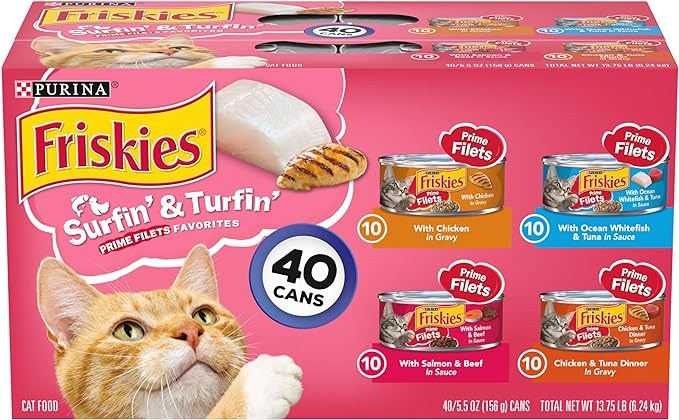 Purina Friskies Wet Cat Food Variety Pack, Surfin' & Turfin' Prime Filets - (40) 5.5 oz. Cans